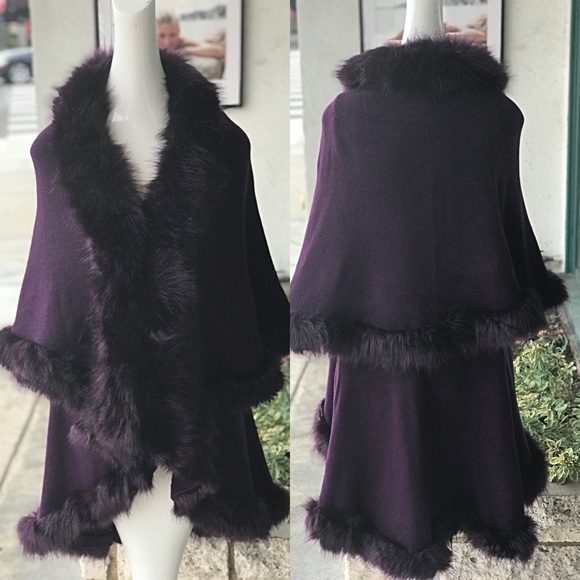 ELEGANT Purple Faux Fur Double Layer CAPE Coat - Picture 3 of 10